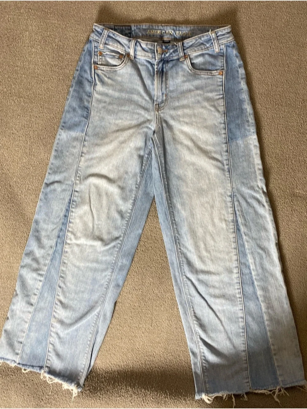 American Eagle Women’s Patchwork Stretch Low Rise Baggy Wide Leg Denim Jeans
